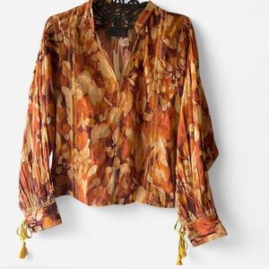 Anthropologie Multicolor Leaf Print Blouse